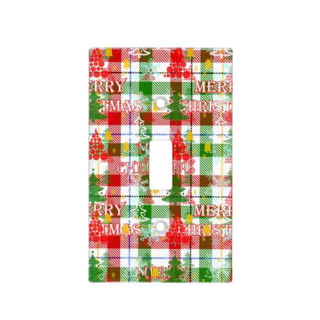 Merry Christmas Decorative Plaid Tartan  Light Switch Cover (Front)