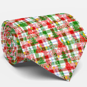 Merry Christmas Decorative Plaid Tartan Neck Tie