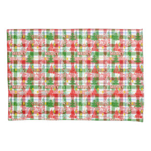 Merry Christmas Decorative Plaid Tartan Pillow Case