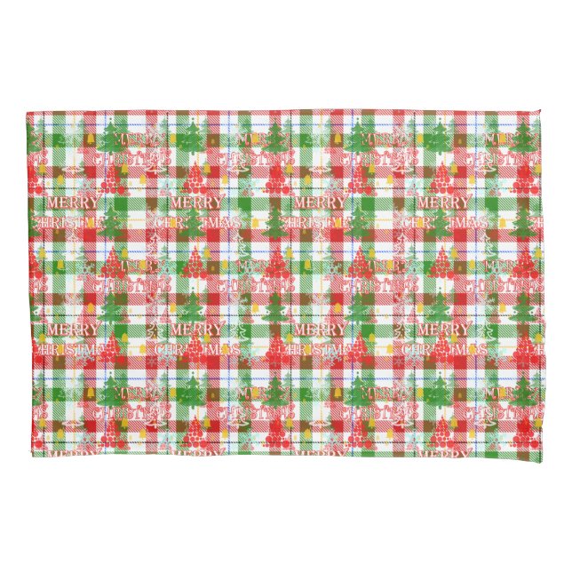Merry Christmas Decorative Plaid Tartan  Pillow Case (Front)