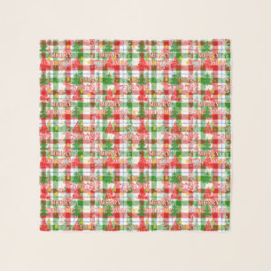 Merry Christmas Decorative Plaid Tartan Scarf