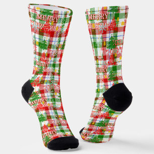 Merry Christmas Decorative Plaid Tartan Socks