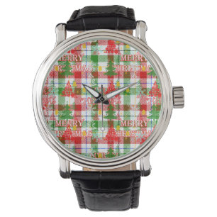 Merry Christmas Decorative Plaid Tartan Watch