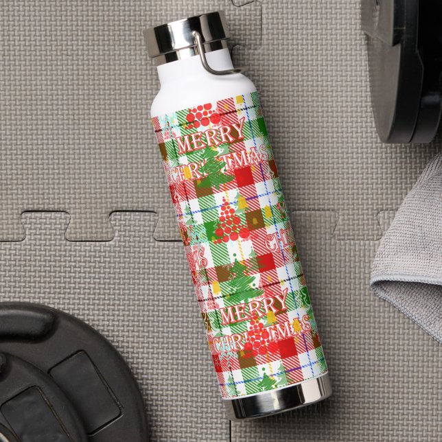 Merry Christmas Decorative Plaid Tartan  Water Bottle (Creator Uploaded)