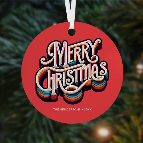 Merry Christmas Decorative Retro Typography Metal Ornament