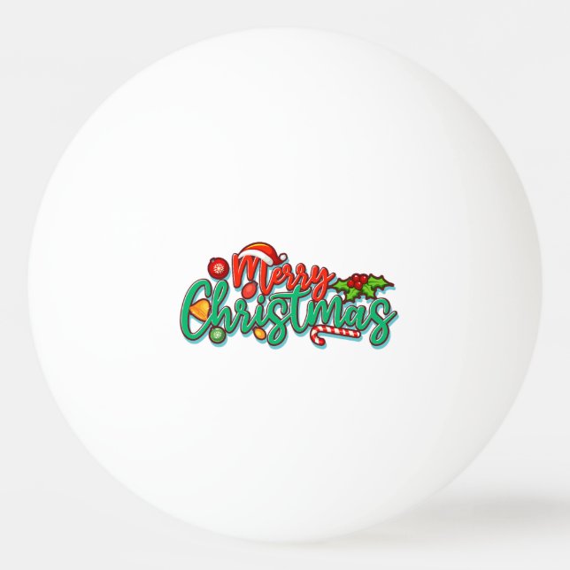 Merry Christmas Decorative Typography Script  Ping Pong Ball (Front)