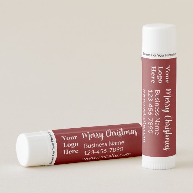 Merry Christmas Deep Red and White Business Logo Lip Balm (Front)