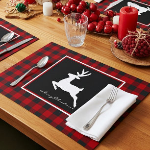 Merry Christmas deer and plaid Paper Placemat