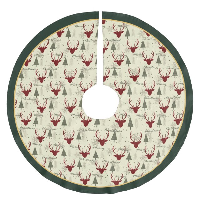 Merry Christmas Deer and Tree Festive Tree Skirt (Front)