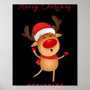 Merry Christmas Deer Cartoon Christmas T Shirt Poster
