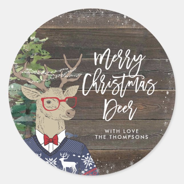 merry christmas deer  classic round sticker (Front)