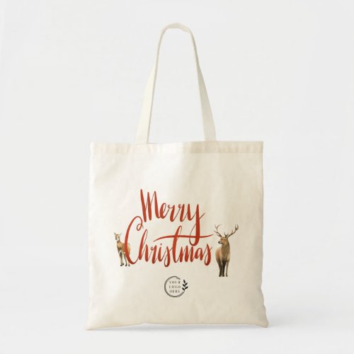 Merry Christmas Deer Custom Company Logo Budget Tote Bag