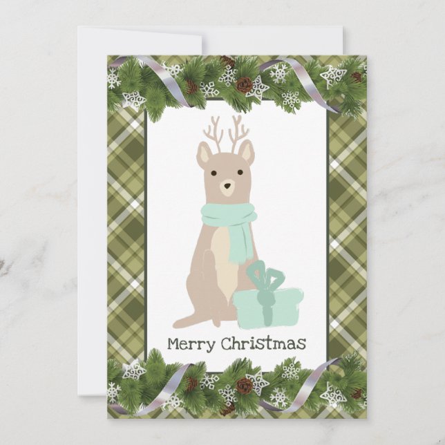 Merry Christmas Deer Flat Greeting Card (Front)