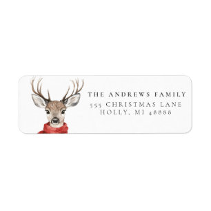 Merry Christmas Deer in a Red Scarf Label