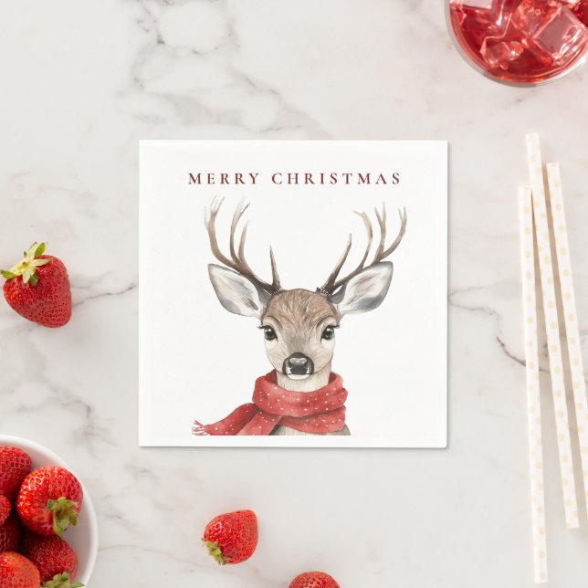 Merry Christmas Deer in a Red Scarf Napkins (Insitu)