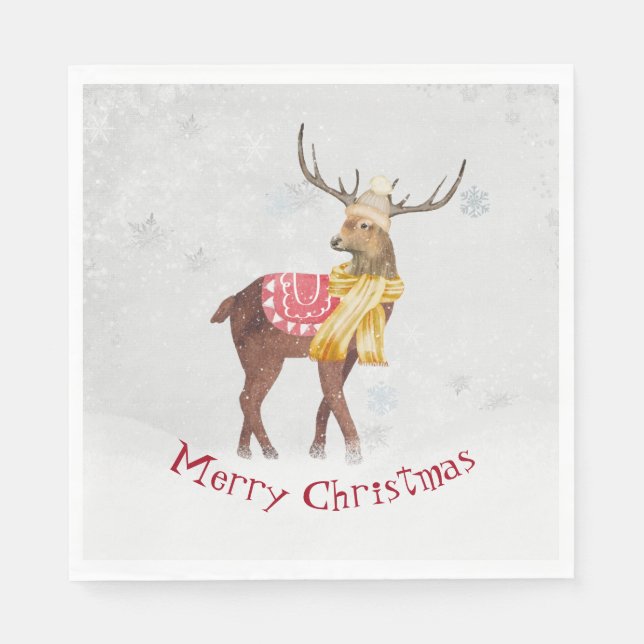 Merry Christmas Deer In Snow Napkins (Front)