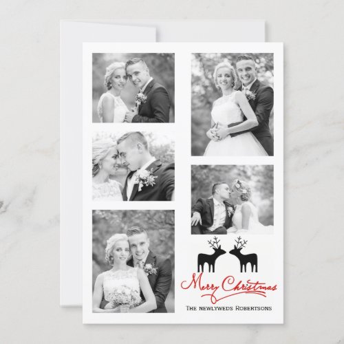 Merry Christmas deer newlyweds photo collage Holiday Card