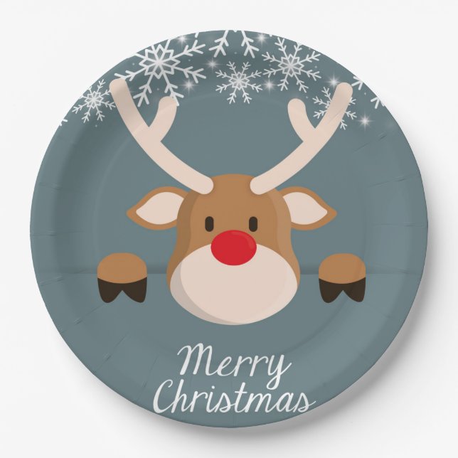 Merry Christmas Deer Paper Plates (Front)