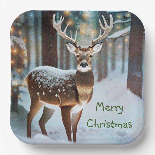 Merry Christmas Deer Paper Plates (Front)
