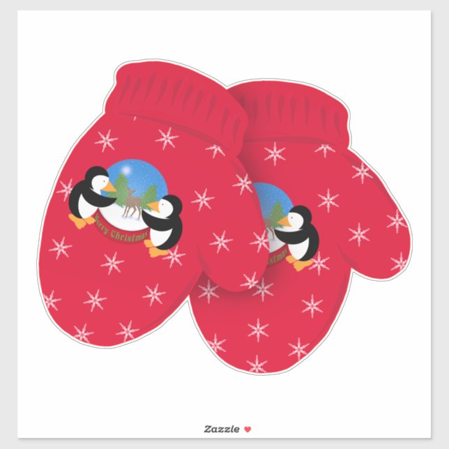 Merry Christmas Deer Penguins Snow Globe Large Sticker (Sheet)
