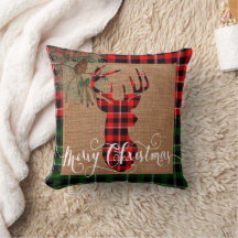 Merry Christmas Deer - Plaid and Burlap