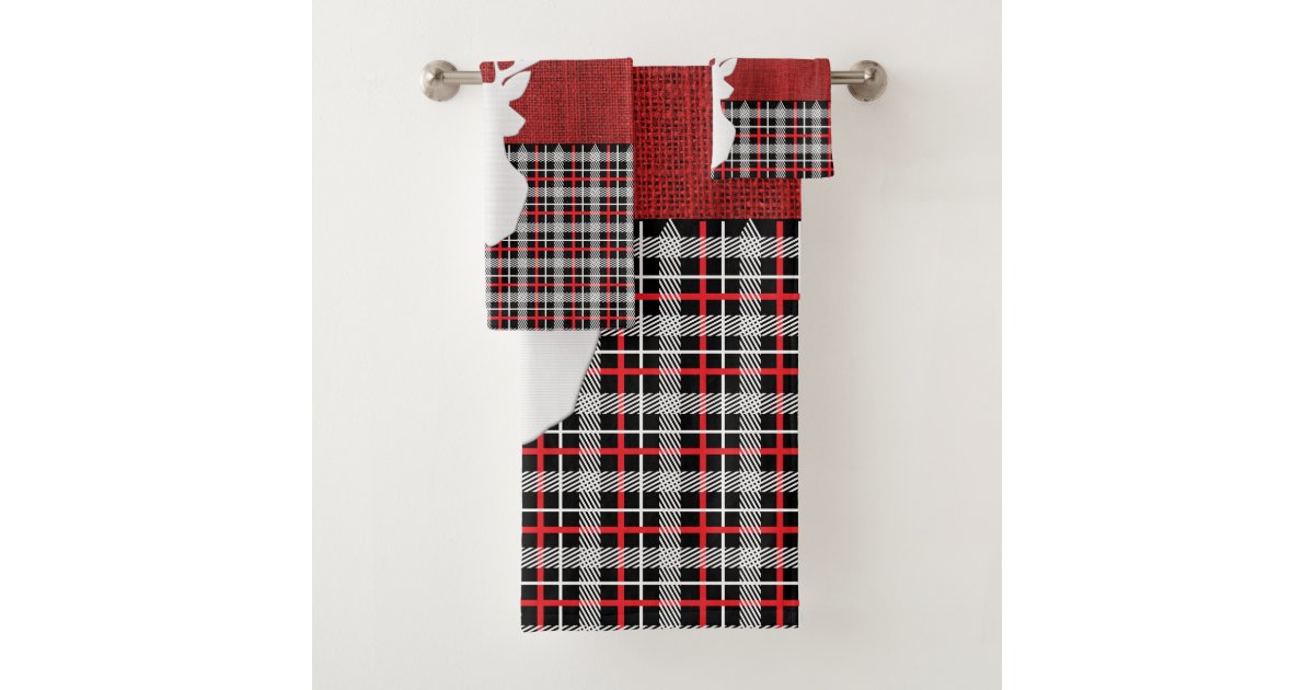 Merry Christmas Deer Red Plaid and Burlap Bath Towel Set Zazzle