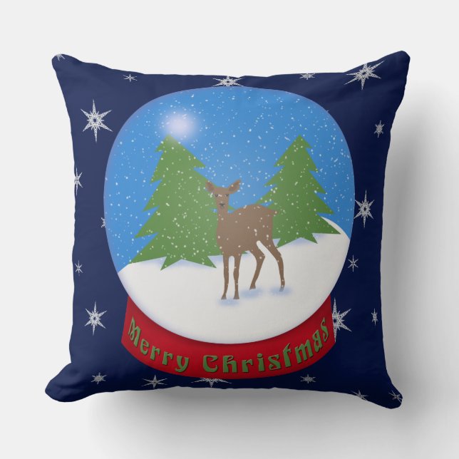 Merry Christmas! | Deer Snow Globe Throw Pillow (Front)