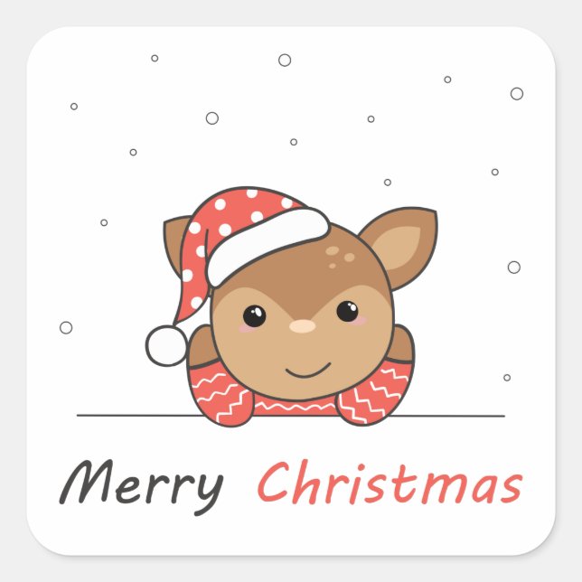 Merry Christmas Deer Snow Greeting Square Sticker (Front)