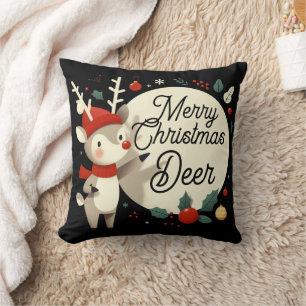 Merry Christmas Deer Throw Pillow