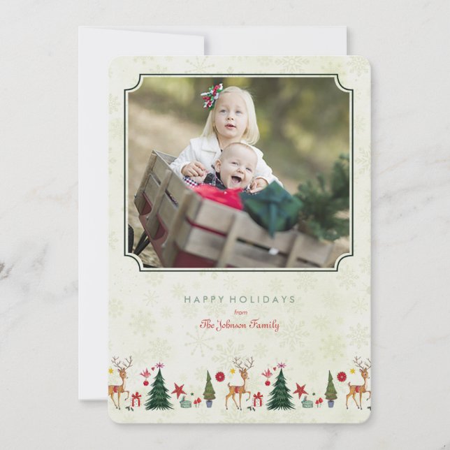 Merry Christmas | Deer & Tree | Photo Card (Front)