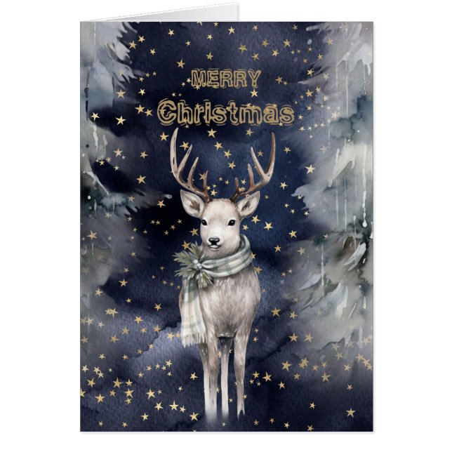Merry Christmas Deer Wearing A Scarf Cards (Front)
