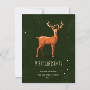 Merry Christmas deer with garlands on the horns Holiday Card