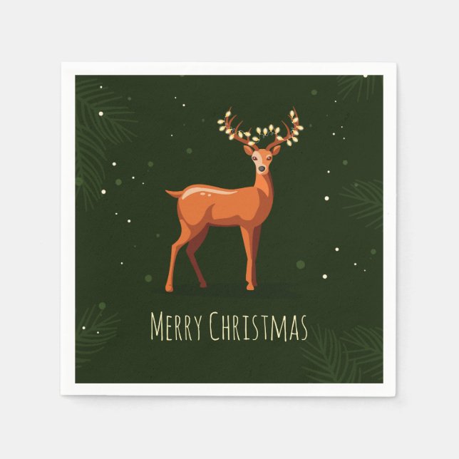 Merry Christmas deer with garlands on the horns Napkins (Front)