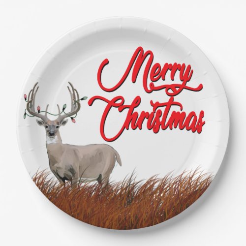 Merry Christmas Deer  with Lights Paper Plates