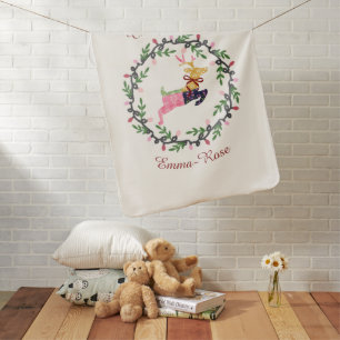 Merry Christmas Deer with Wreath Baby Blanket