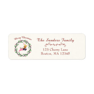 Merry Christmas Deer with Wreath Customize Address Label