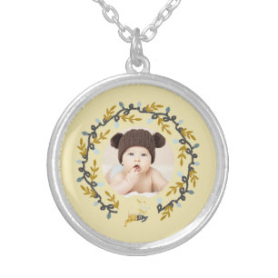 Merry Christmas Deer with Wreath Yellow Keepsake Silver Plated Necklace