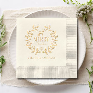 Merry Christmas Deer Wreath Corporate Personalized Foil Napkins