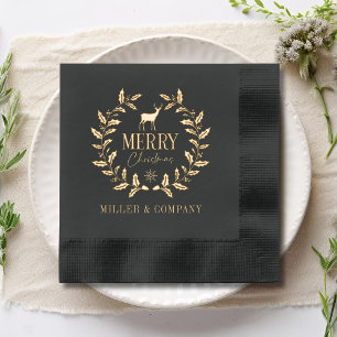 Merry Christmas Deer Wreath Corporate Personalized Foil Napkins
