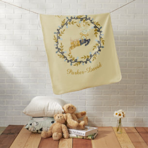 Merry Christmas Deer & Wreath Yellow Baby Blanket