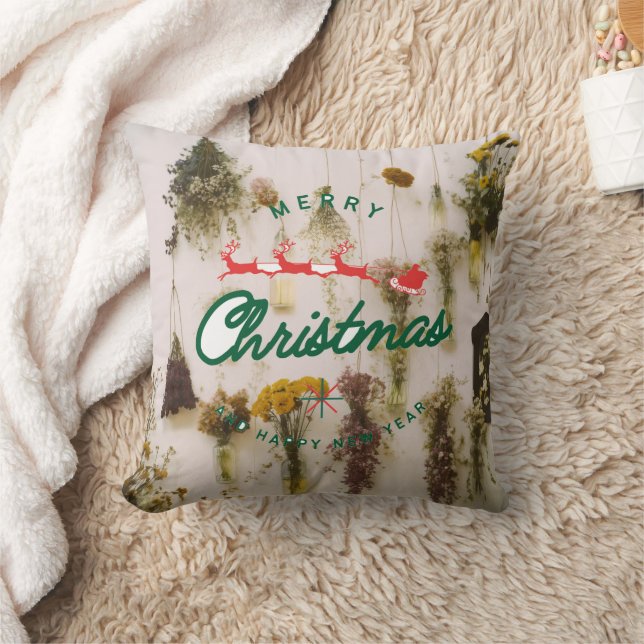 Merry Christmas Deer's Colorful Throw Pillow (Blanket)