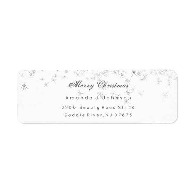 Merry Christmas Delicate Silver Stars Snow Adress Label (Front)