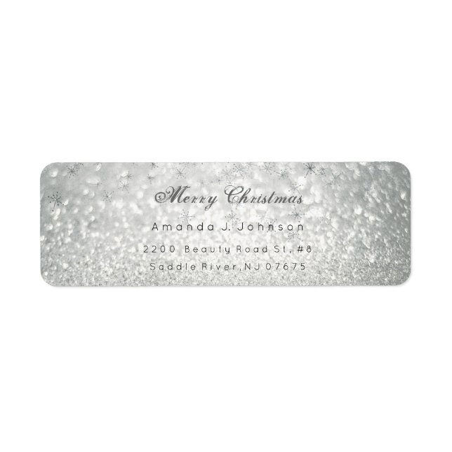 Merry Christmas Delicate Silver Stars Snow Gray Label (Front)