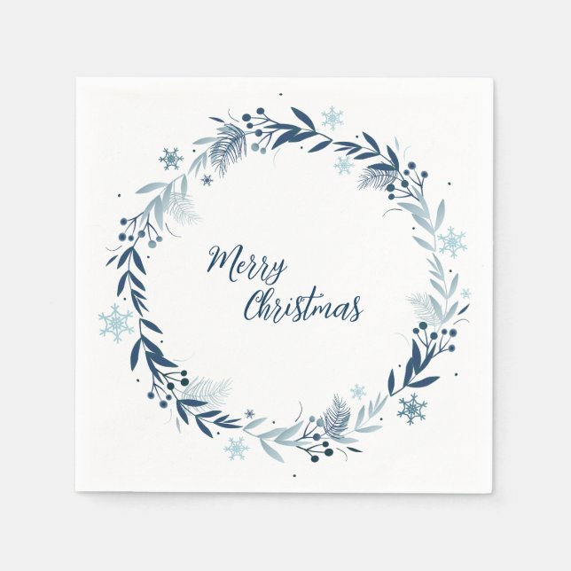 Merry Christmas Delicate Winter Wreath Napkins (Front)