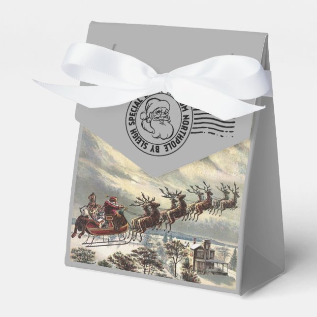 Merry Christmas Delivery by Santa Sleigh Favor Boxes (Front Side)