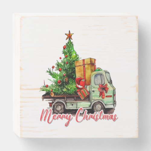 Merry Christmas Delivery Truck Wooden Box Sign