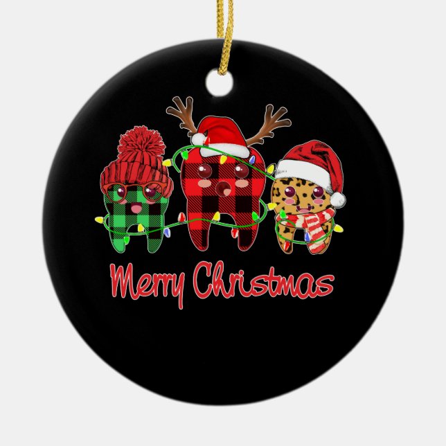 Merry Christmas Dental Assistant Tooth Leopard Ceramic Ornament (Front)