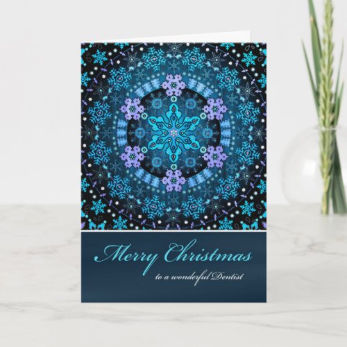 Merry Christmas Dentist Blue Boho Snowflakes Holiday Card