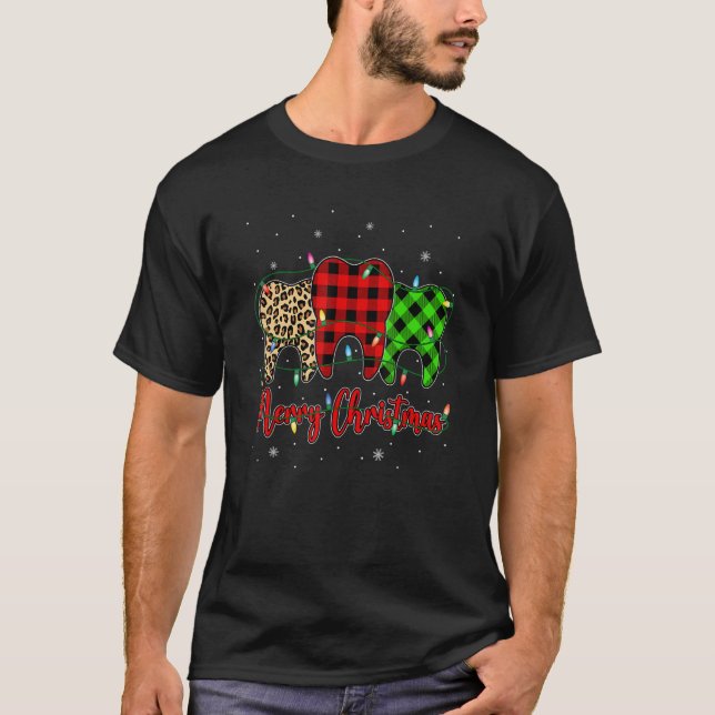 Merry Christmas Dentist Teeth Buffalo Plaid Christ T-Shirt (Front)