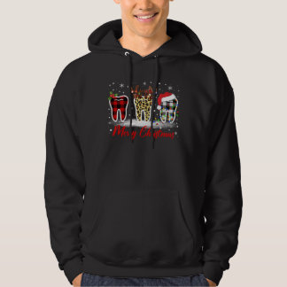 Merry Christmas Dentist Teeth Santa Hat Leopard Pl Hoodie